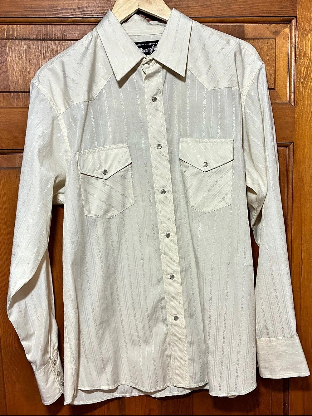 Wrangler Western Dobby Stripe Pearl Snap Shirt White Large